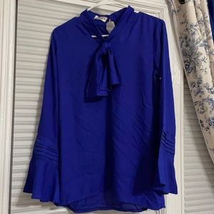 Blue Front tie Formal Blouse Size Medium
